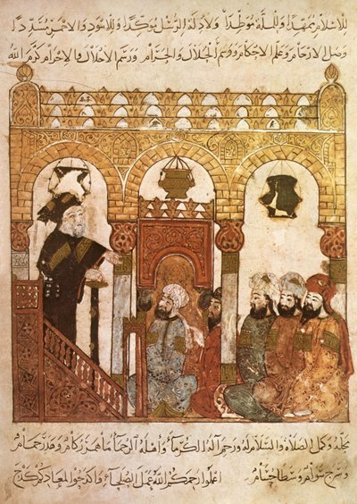 Abou Zayd Preaching in Mosque in Samarkhand, from Al Maqamat by Al Hariri, c.1240 by Yahya ibn Mahmud Al Wasiti